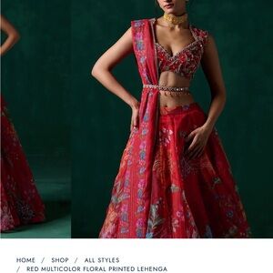 Red Multicolor Floral Lehenga